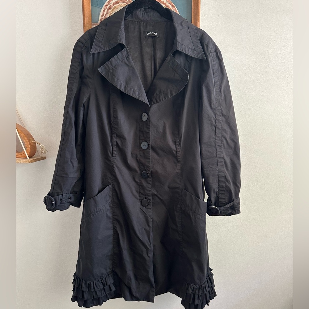 Vintage Bebe Ruffled Trenchcoat with buckle sleeves